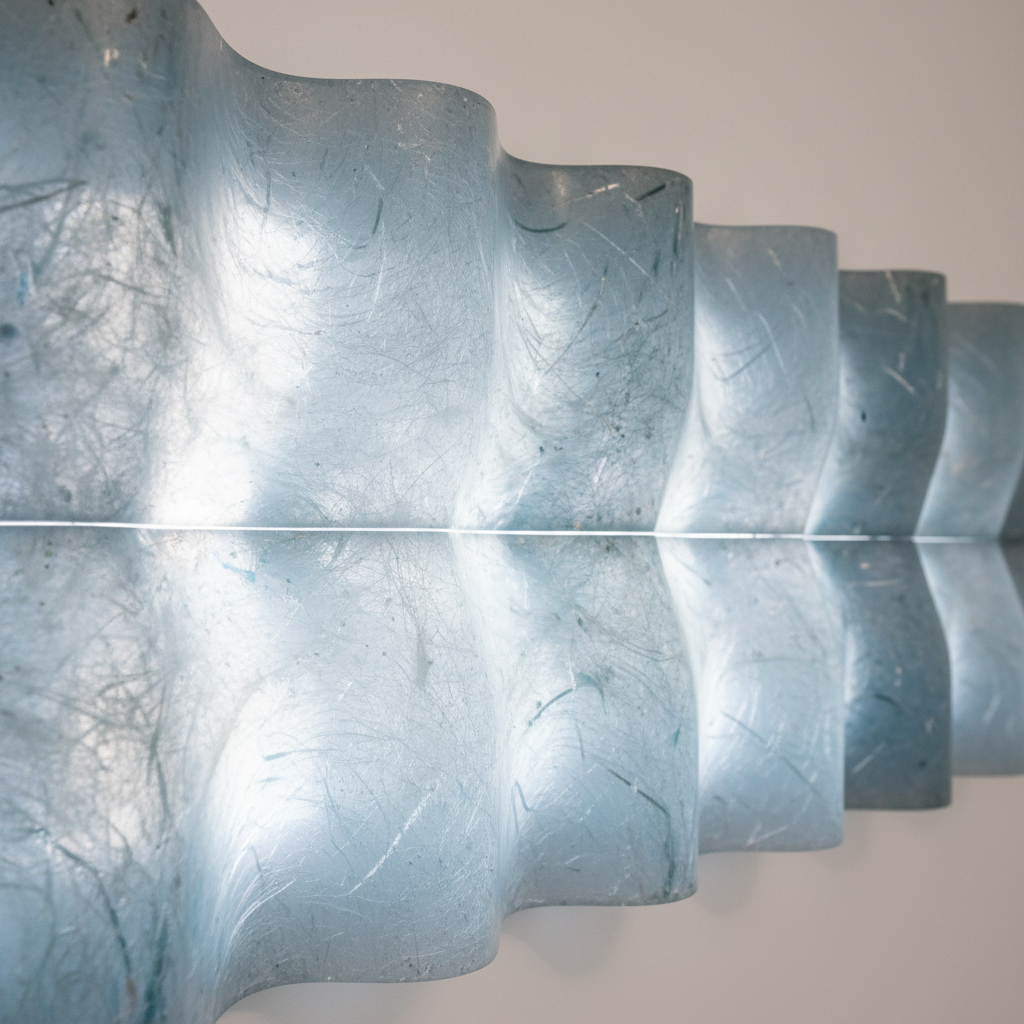 Close-up side view of interlocking wave-pattern panels