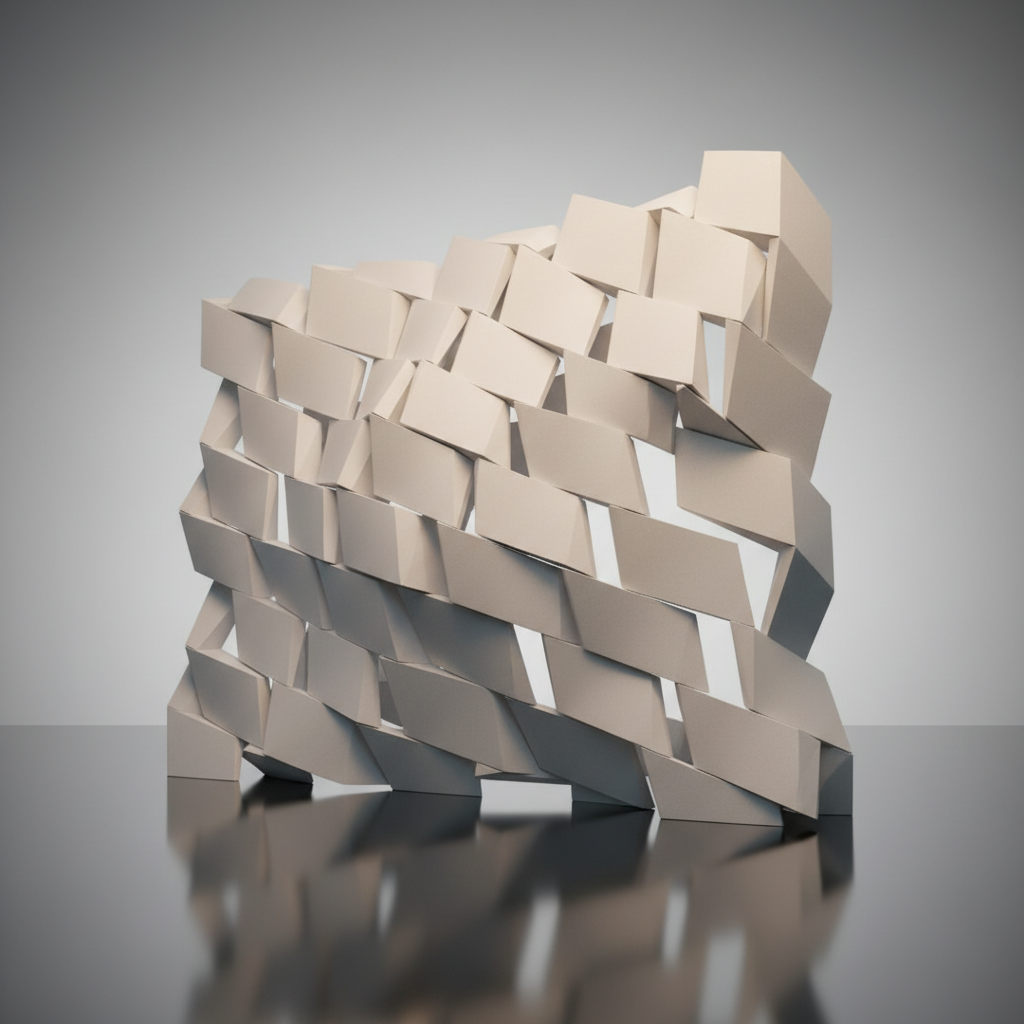 Assembled modular parametric facade panels in white, angled front view